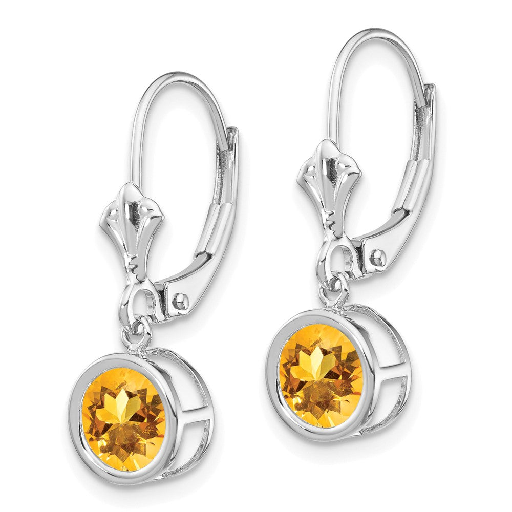 14K Weißgold Ohrhänger mit 6 mm Citrin und Leverback-Verschluss