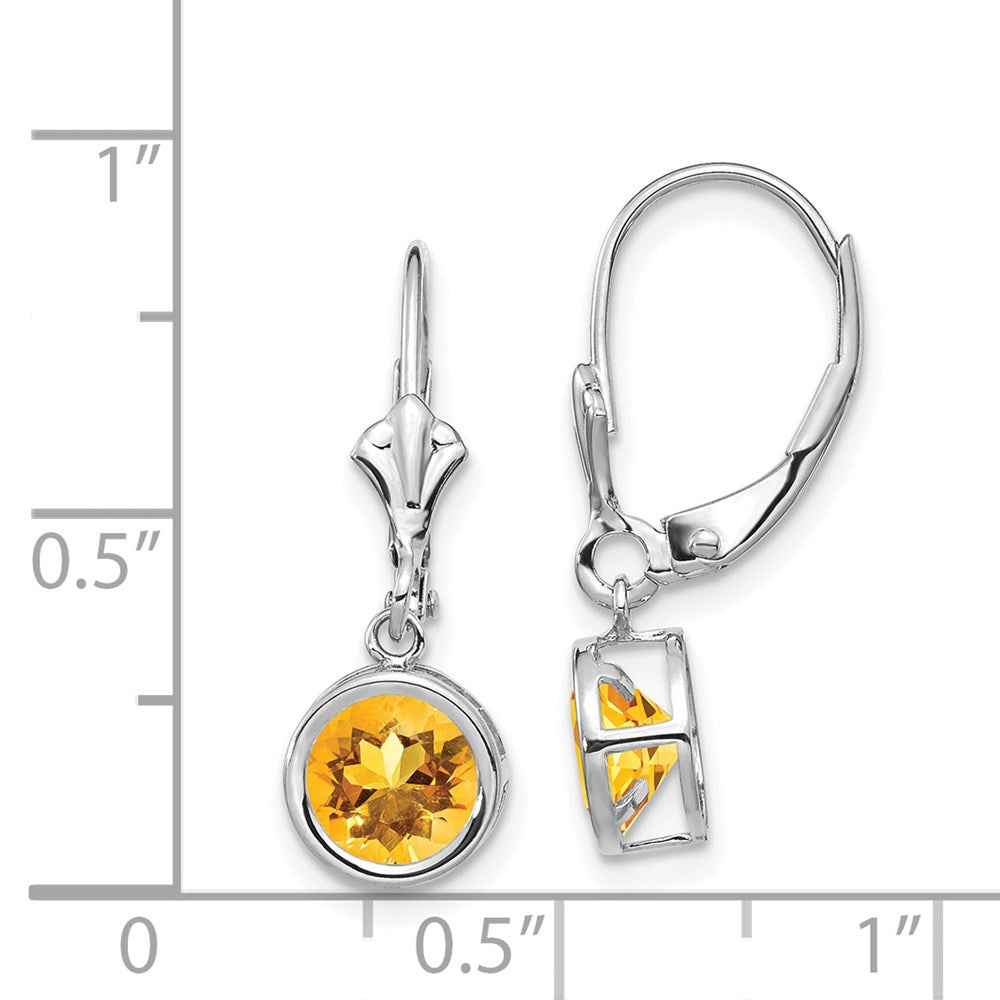 14K Weißgold Ohrhänger mit 6 mm Citrin und Leverback-Verschluss