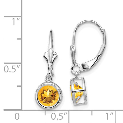 14K Weißgold Ohrhänger mit 6 mm Citrin und Leverback-Verschluss