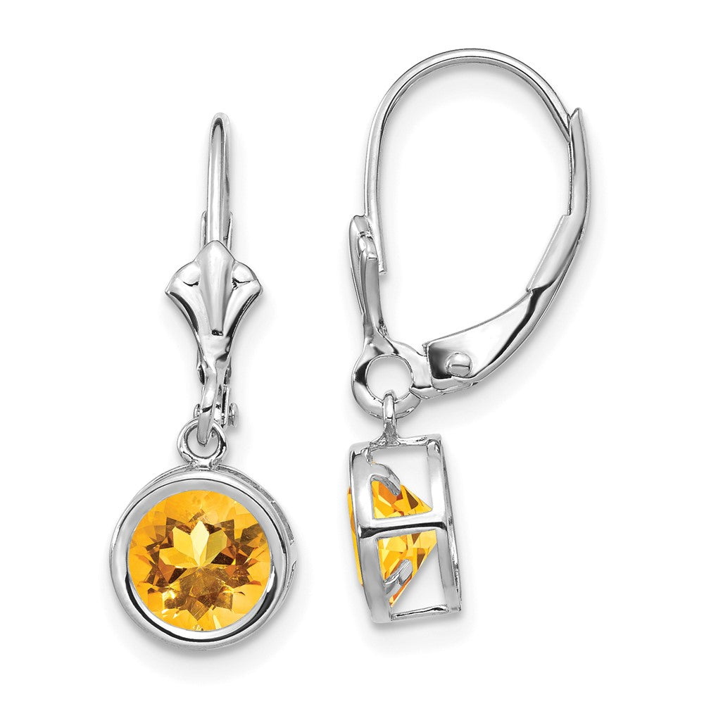 14K Weißgold Ohrhänger mit 6 mm Citrin und Leverback-Verschluss