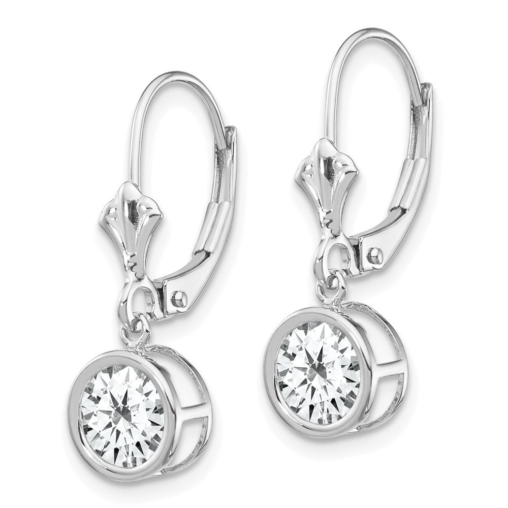 14K Weißgold Ohrhänger mit Zirkonia, 6 mm, Leverback-Verschluss