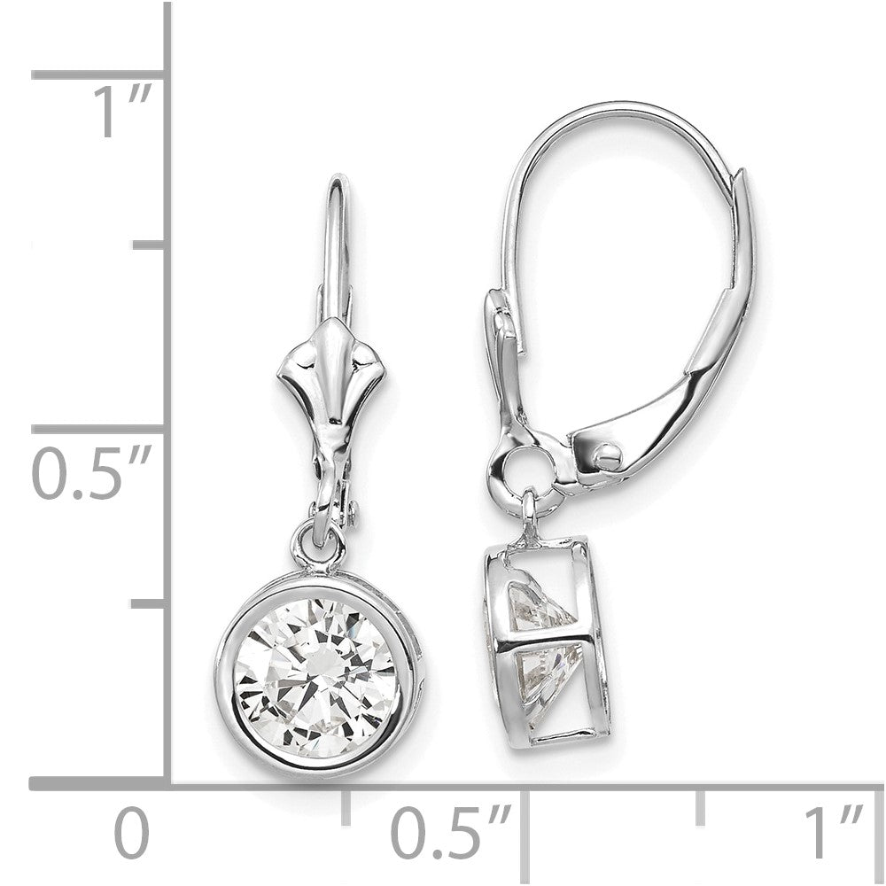 14K Weißgold Ohrhänger mit Zirkonia, 6 mm, Leverback-Verschluss