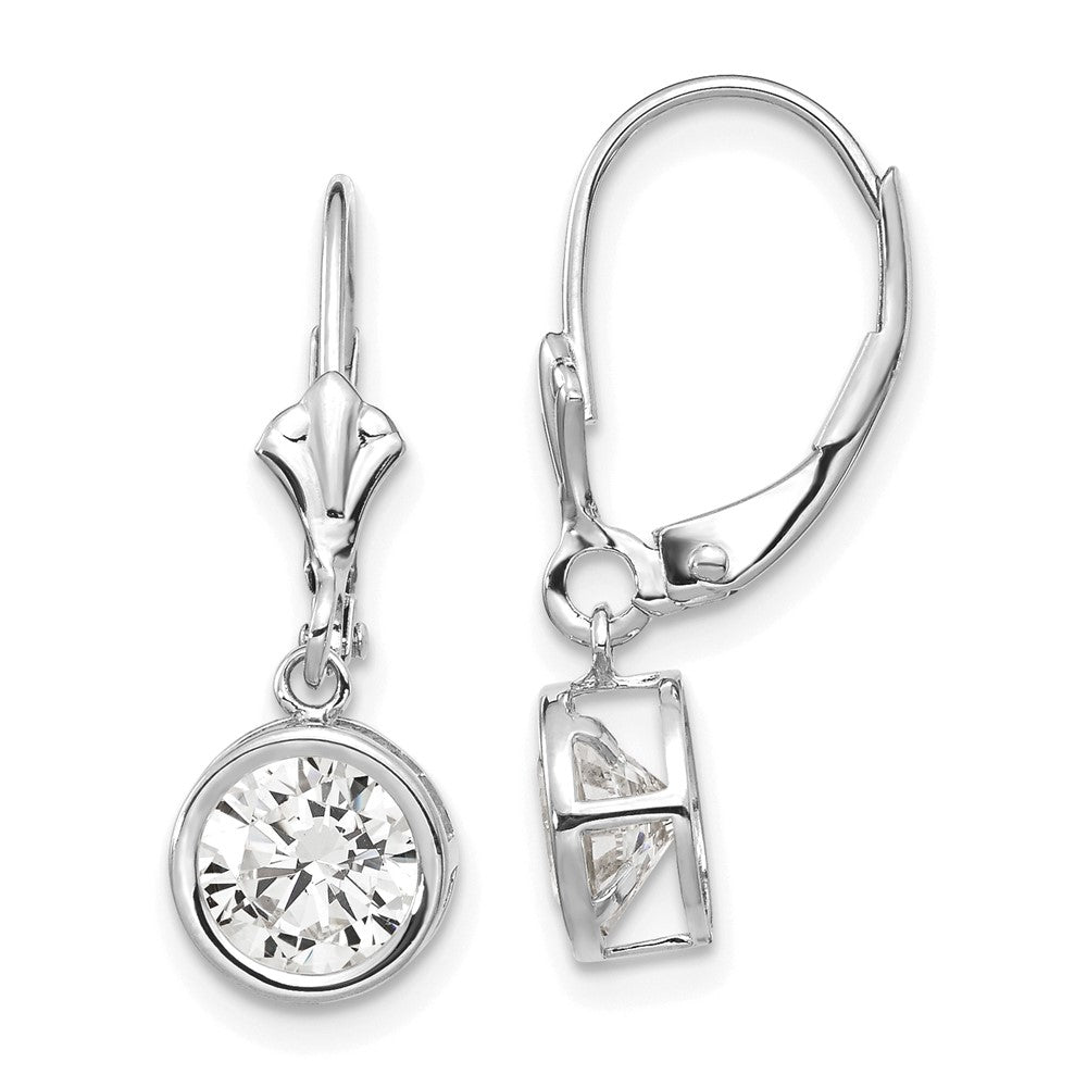 14K Weißgold Ohrhänger mit Zirkonia, 6 mm, Leverback-Verschluss
