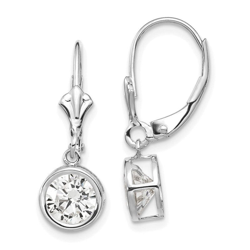 14K Weißgold Ohrhänger mit Zirkonia, 6 mm, Leverback-Verschluss