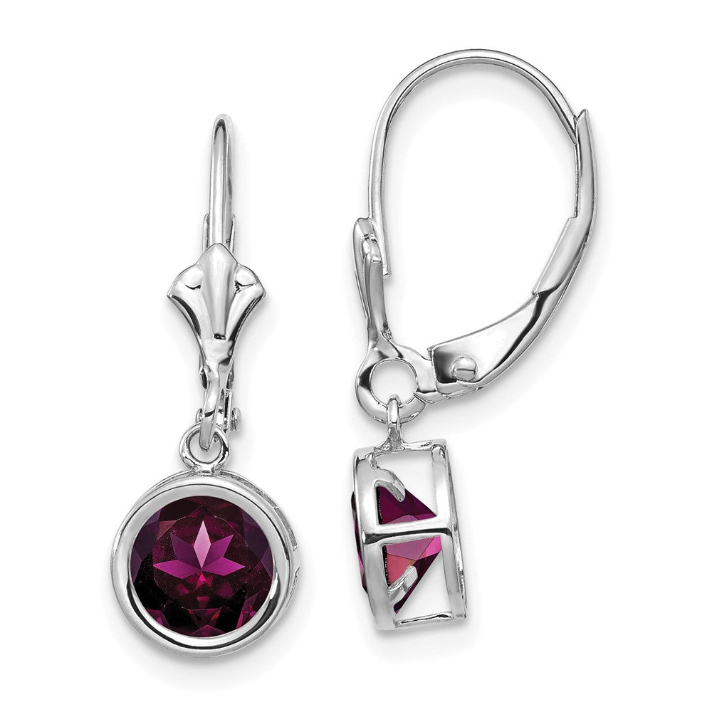 14K Weißgold Ohrringe mit 6-mm-Rhodolith-Granat und Leverback-Verschluss