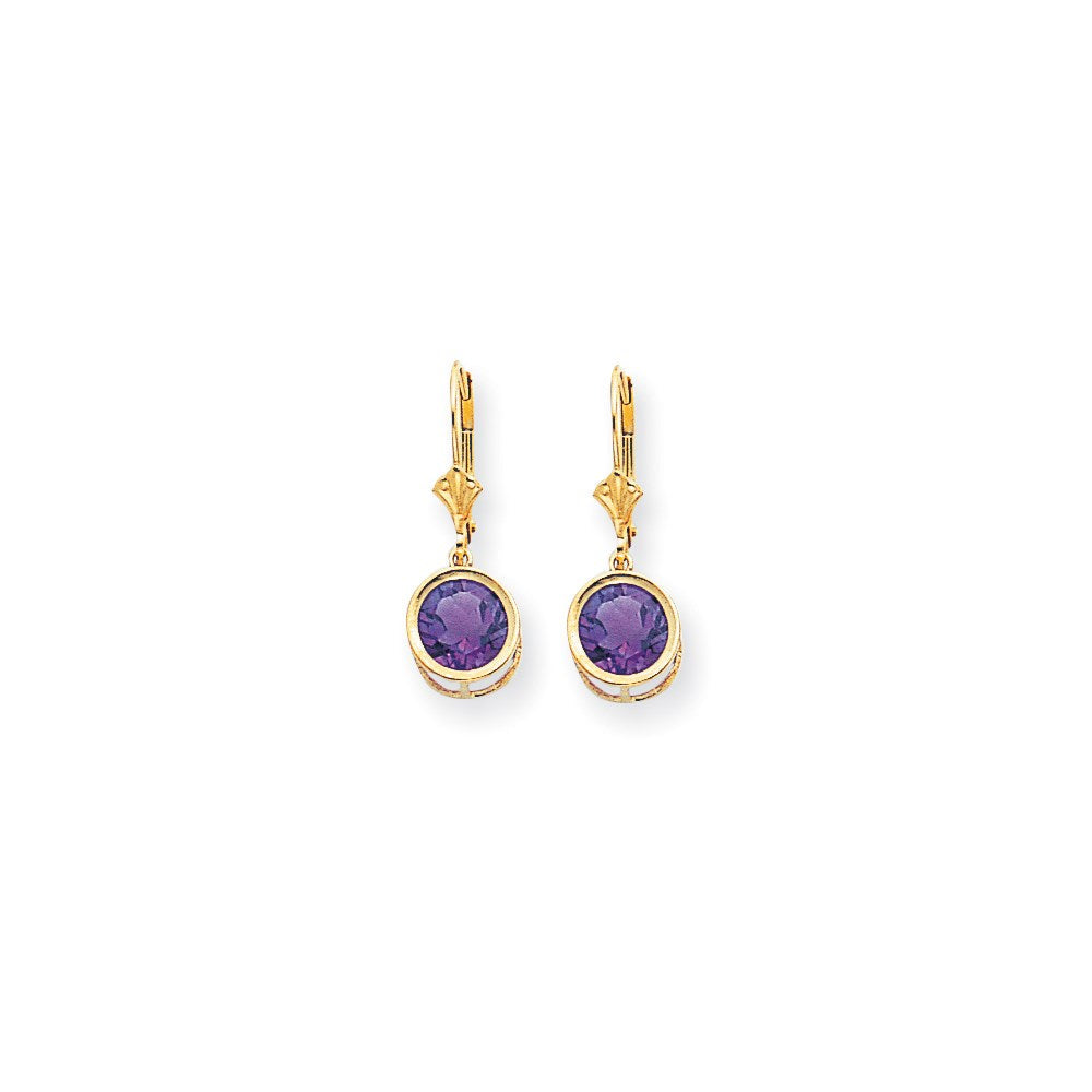 14K Gelbgold Ohrhänger mit Amethyst im Schachbrettschliff, 8 mm, Leverback-Verschluss