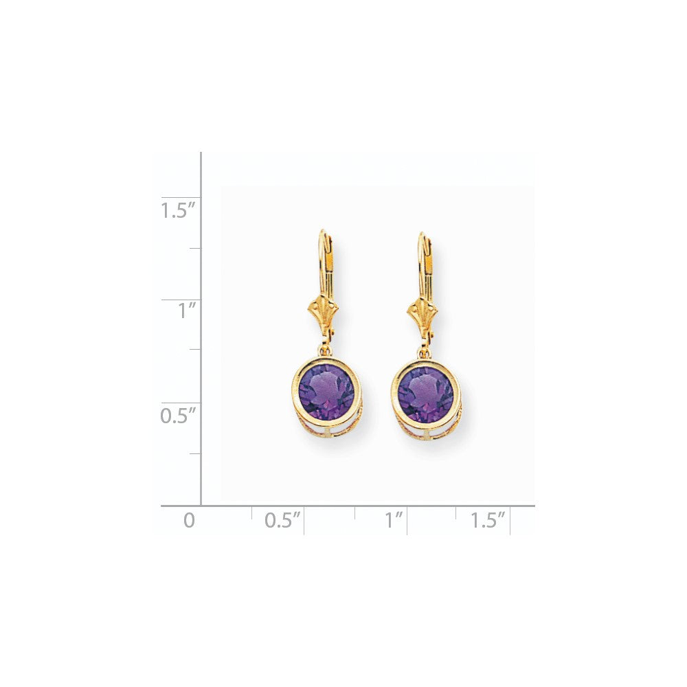 14K Gelbgold Ohrhänger mit 8-mm-Amethyst und Leverback-Verschluss
