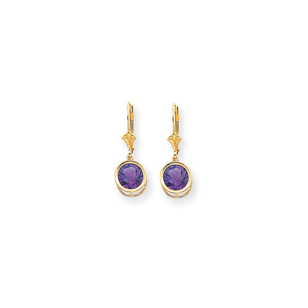 14K Gelbgold Ohrhänger mit 8-mm-Amethyst und Leverback-Verschluss