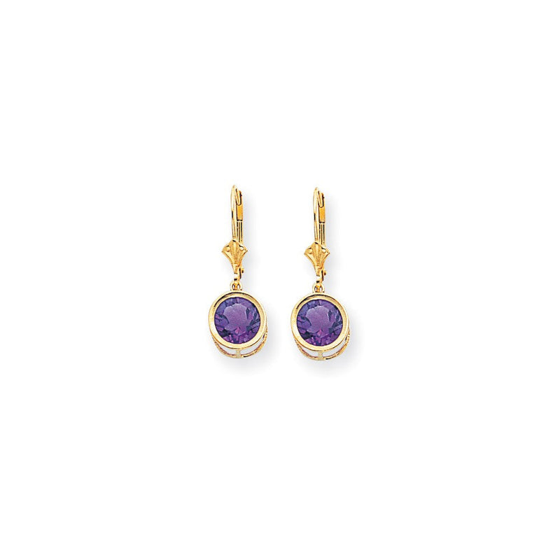 14K Gelbgold Ohrhänger mit 8-mm-Amethyst und Leverback-Verschluss