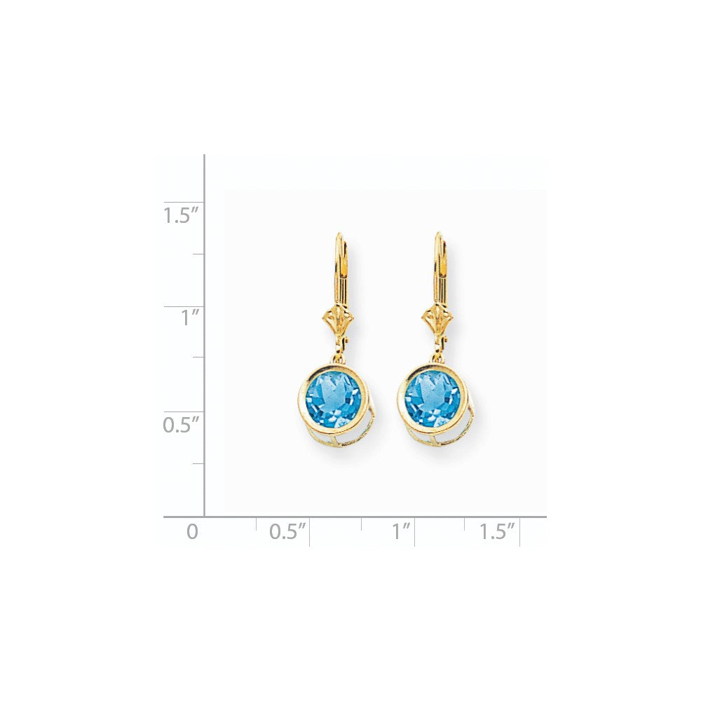 14K Gelbgold Ohrhänger mit 8 mm Blautopas und Brisurverschluss