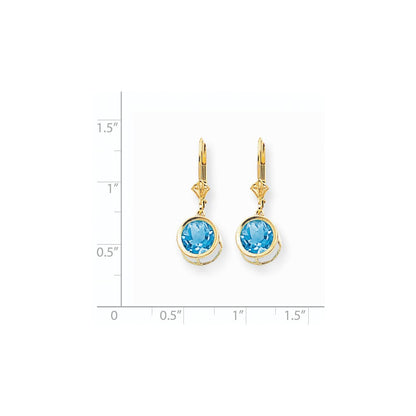 14K Gelbgold Ohrhänger mit 8 mm Blautopas und Brisurverschluss