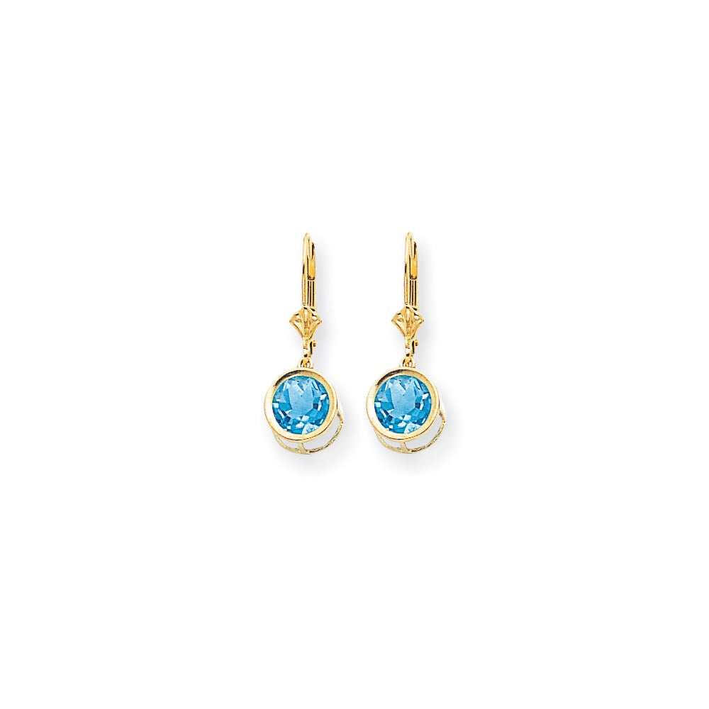 14K Gelbgold Ohrhänger mit 8 mm Blautopas und Brisurverschluss