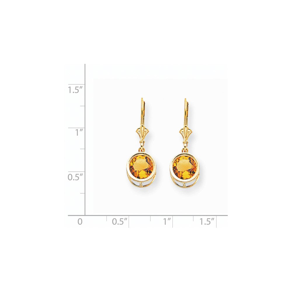 14K Gelbgold Citrin-Ohrhänger 8 mm mit Leverback-Verschluss