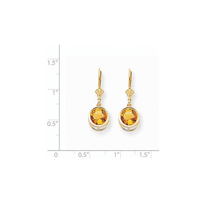14K Gelbgold Citrin-Ohrhänger 8 mm mit Leverback-Verschluss
