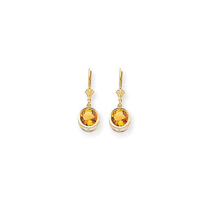 14K Gelbgold Citrin-Ohrhänger 8 mm mit Leverback-Verschluss