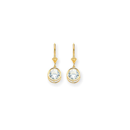 14K Gelbgold Ohrhänger mit Zirkonia, 8 mm, Brisur-Verschluss