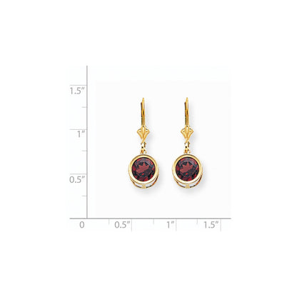 14K Gelbgold Ohrhänger mit Granat, 8 mm, Brisur