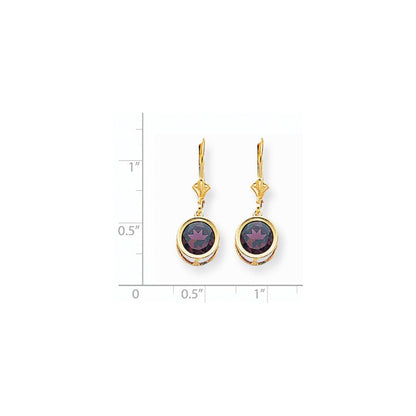 14K Gelbgold Ohrringe mit Rhodolith-Granat, 8 mm, mit Brisurverschluss