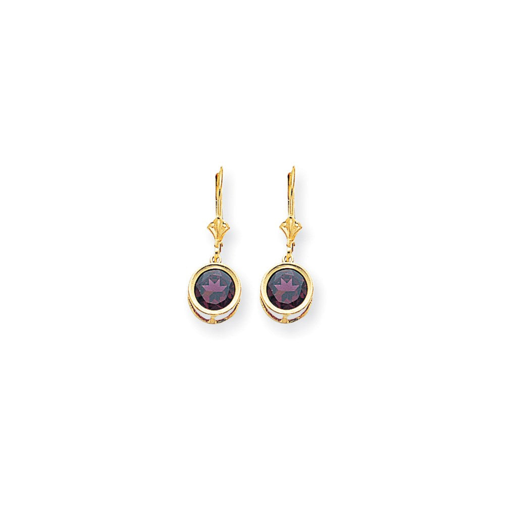 14K Gelbgold Ohrringe mit Rhodolith-Granat, 8 mm, mit Brisurverschluss