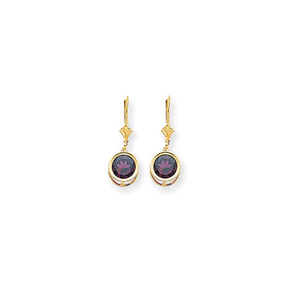 14K Gelbgold Ohrringe mit Rhodolith-Granat, 8 mm, mit Brisurverschluss