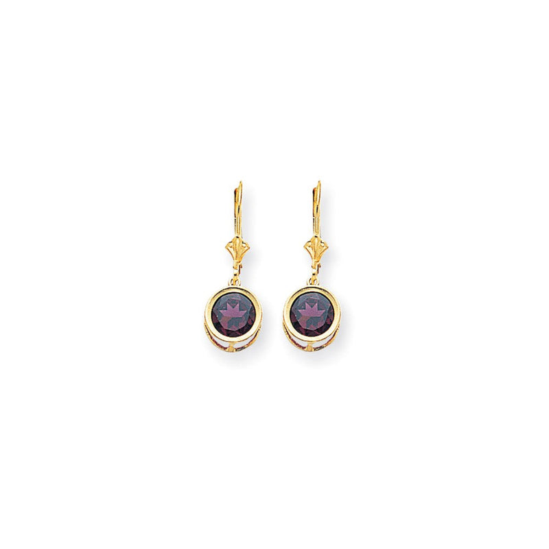14K Gelbgold Ohrringe mit Rhodolith-Granat, 8 mm, mit Brisurverschluss