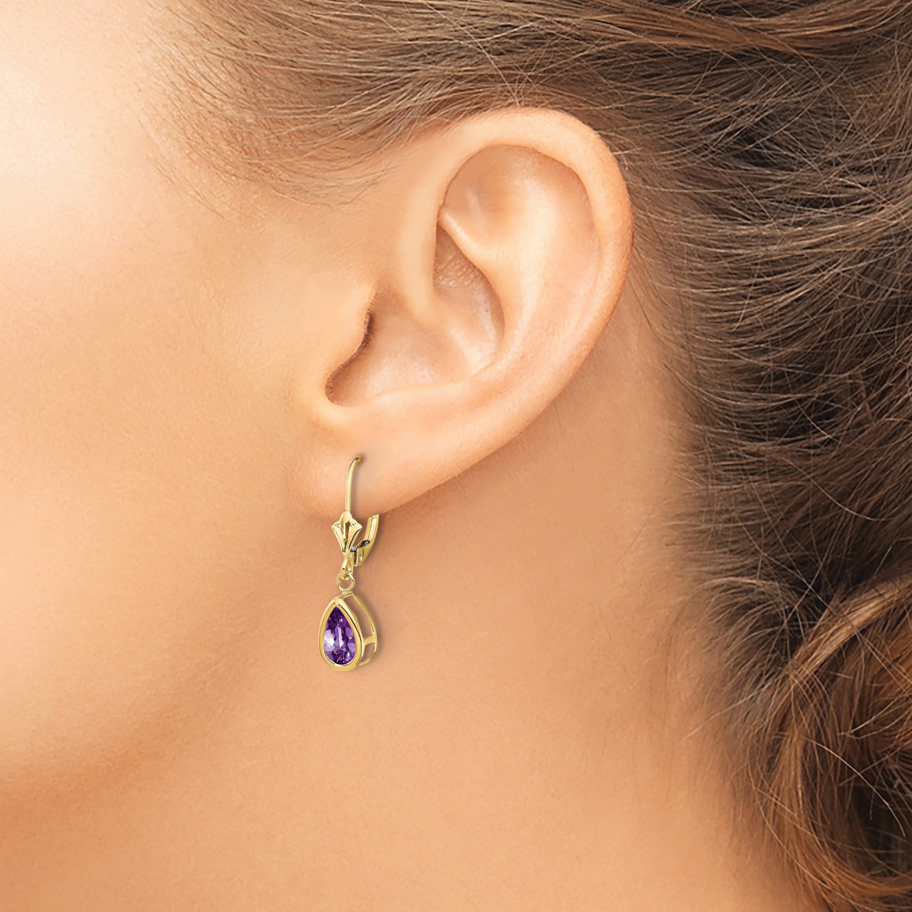 14K Gelbgold Amethyst-Ohrhänger mit 8x5-mm-Steinen