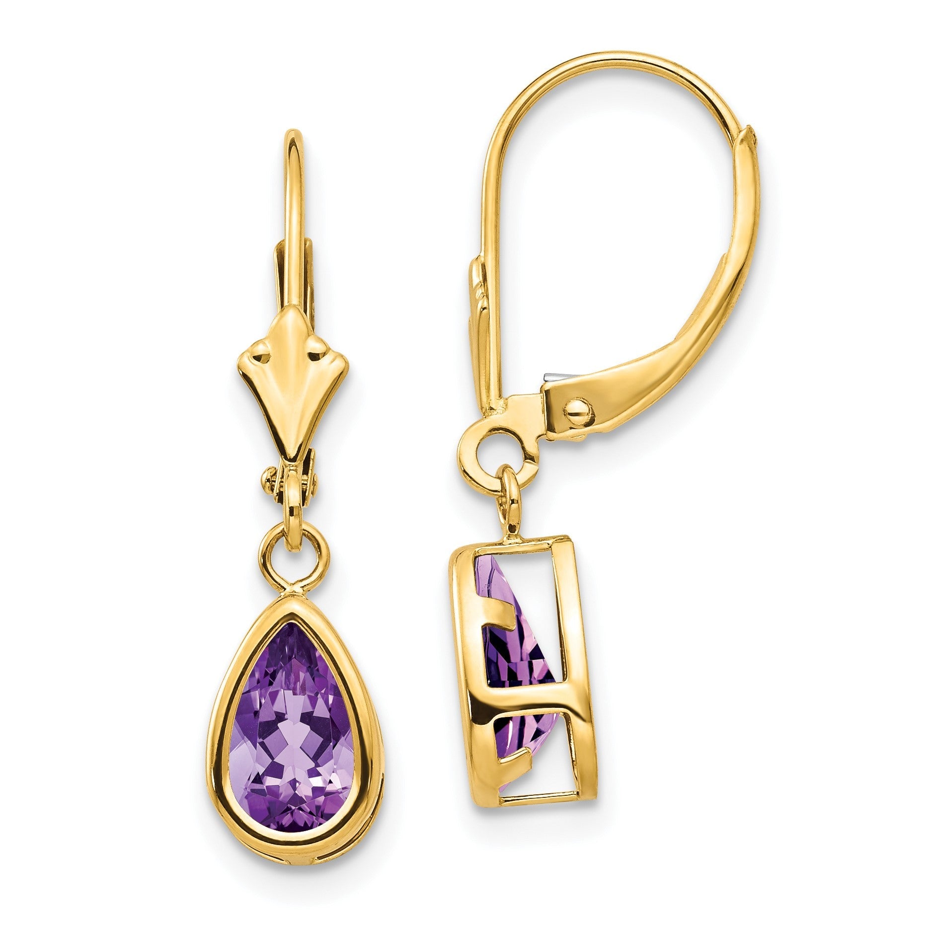 14K Gelbgold Amethyst-Ohrhänger mit 8x5-mm-Steinen
