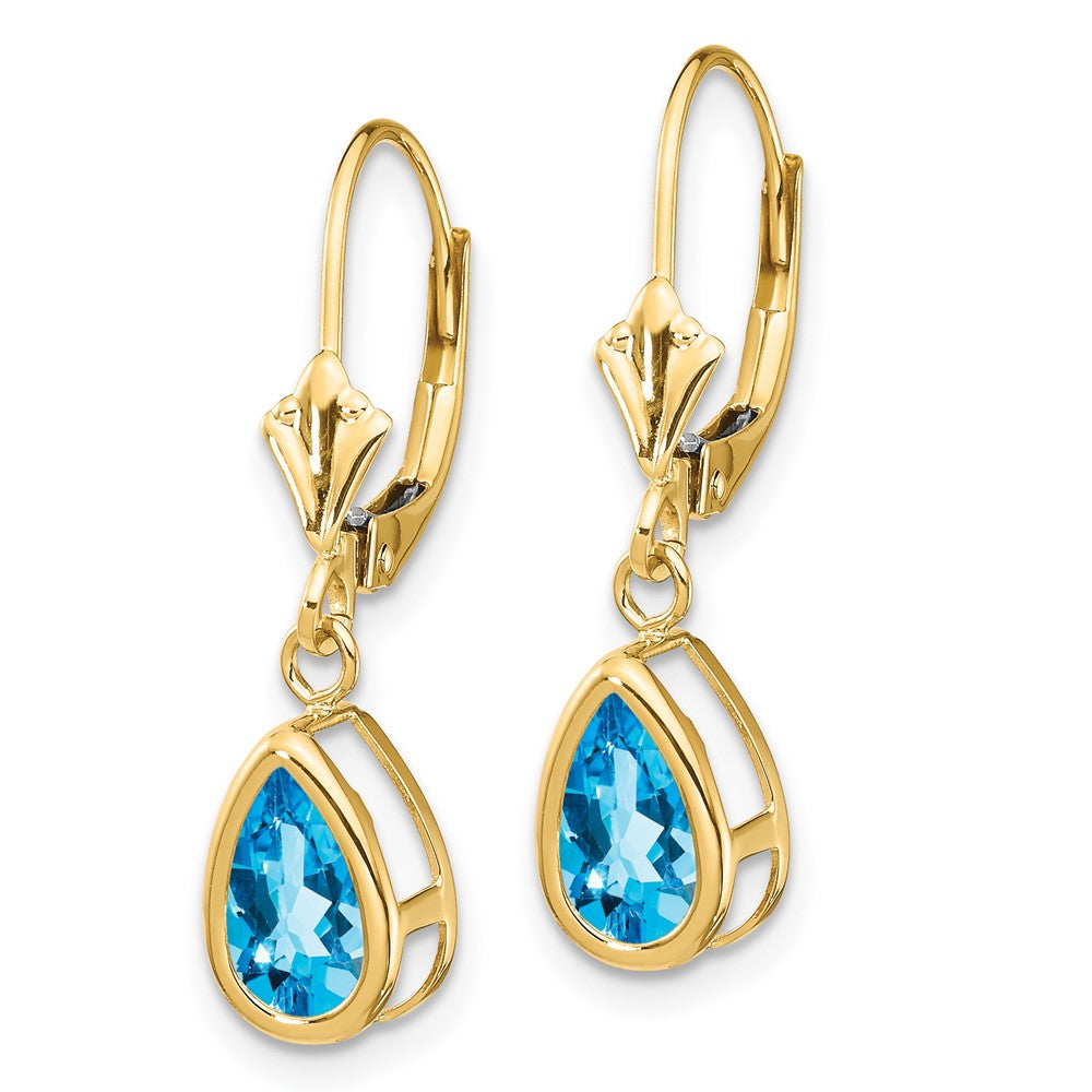 14K Gelbgold Ohrhänger mit Blautopas im Birnenschliff, 8x5 mm, mit Leverback-Verschluss