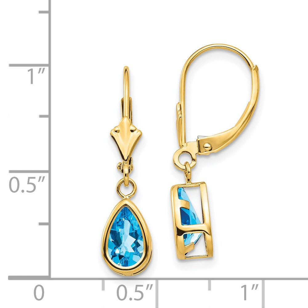 14K Gelbgold Ohrhänger mit Blautopas im Birnenschliff, 8x5 mm, mit Leverback-Verschluss