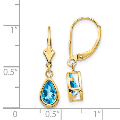 14K Gelbgold Ohrhänger mit Blautopas im Birnenschliff, 8x5 mm, mit Leverback-Verschluss