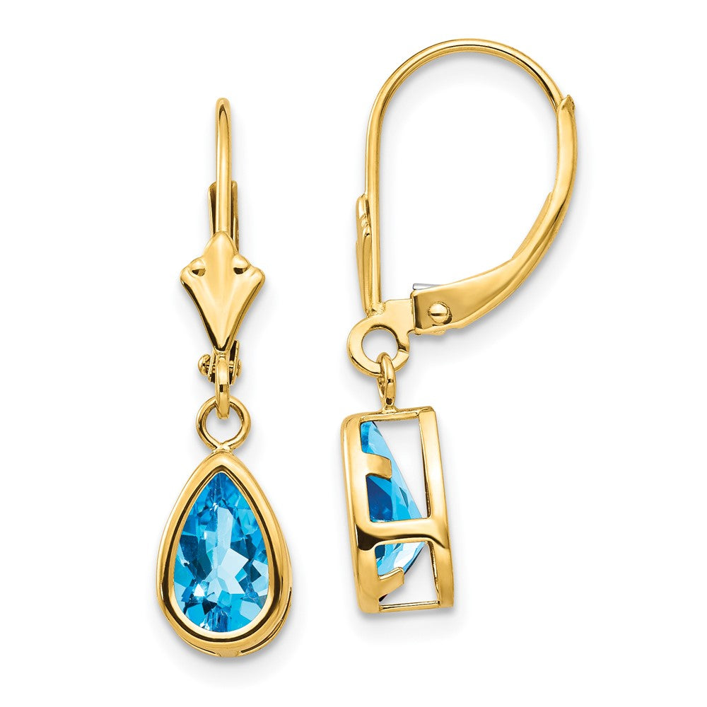 14K Gelbgold Ohrhänger mit Blautopas im Birnenschliff, 8x5 mm, mit Leverback-Verschluss