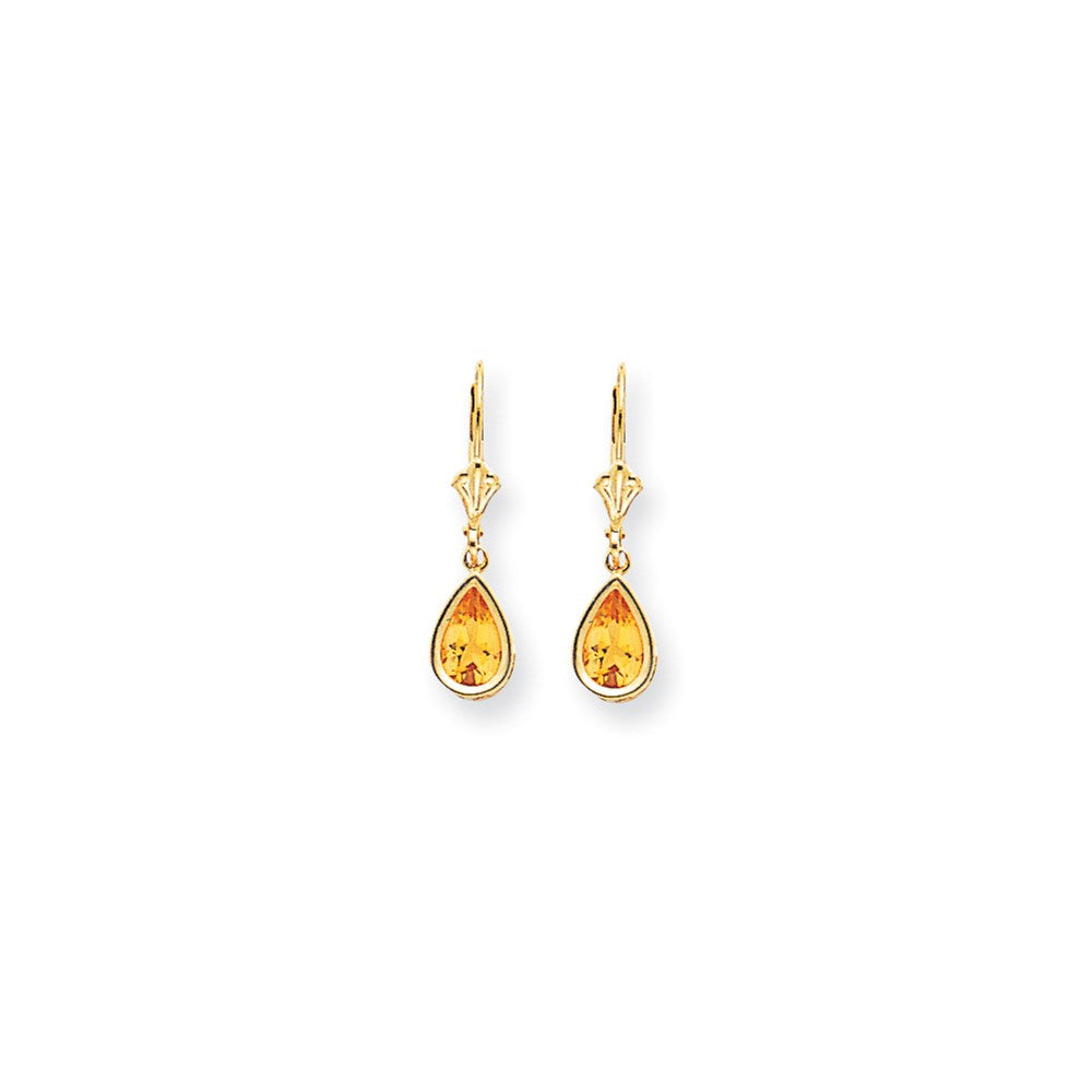 14K Gelbgold Ohrhänger mit Klappbrisur, 8x5 mm Citrin im Birnenschliff mit Schachbrettschliff