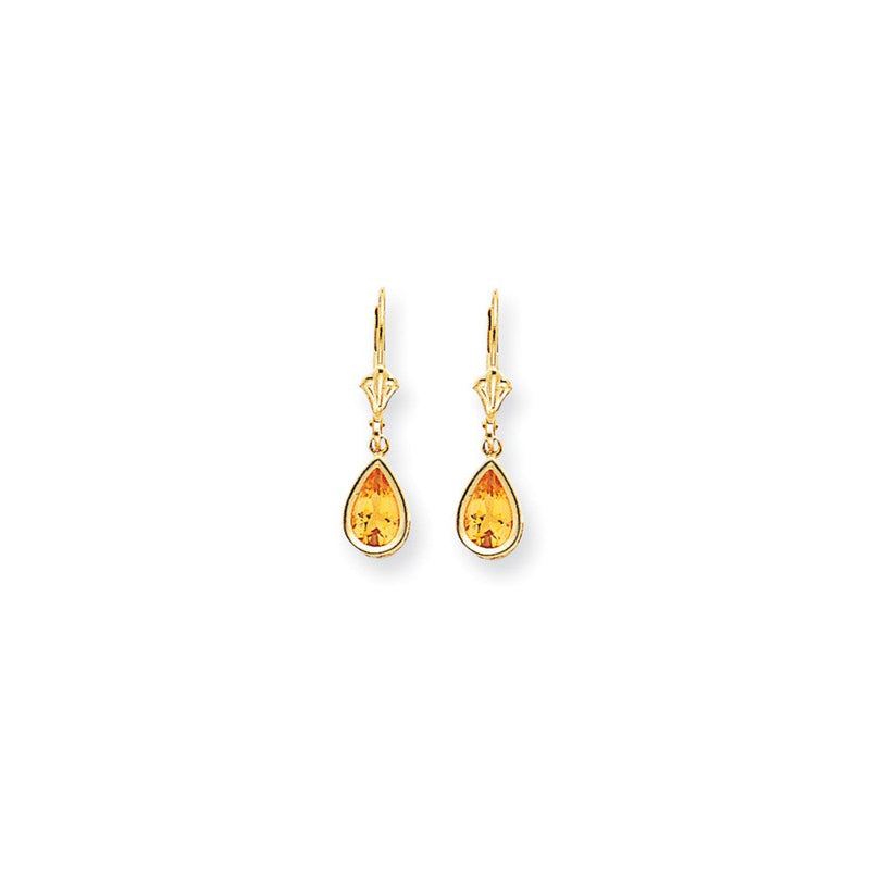 14K Gelbgold Ohrhänger mit Klappbrisur, 8x5 mm Citrin im Birnenschliff mit Schachbrettschliff