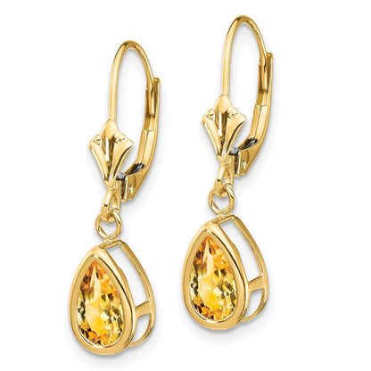 14K Gelbgold Ohrringe mit birnenförmigem Citrin 8x5 mm und Brisurverschluss
