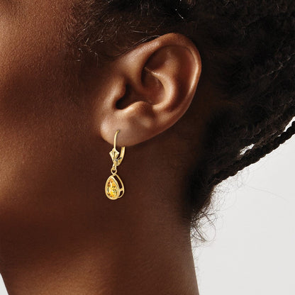 14K Gelbgold Ohrringe mit birnenförmigem Citrin 8x5 mm und Brisurverschluss