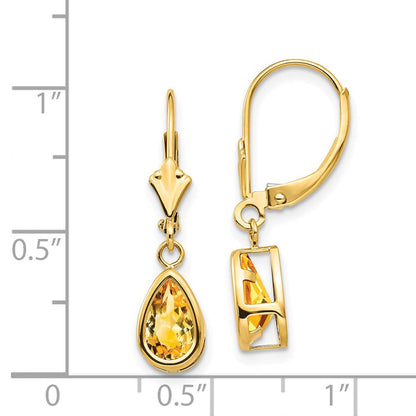 14K Gelbgold Ohrringe mit birnenförmigem Citrin 8x5 mm und Brisurverschluss