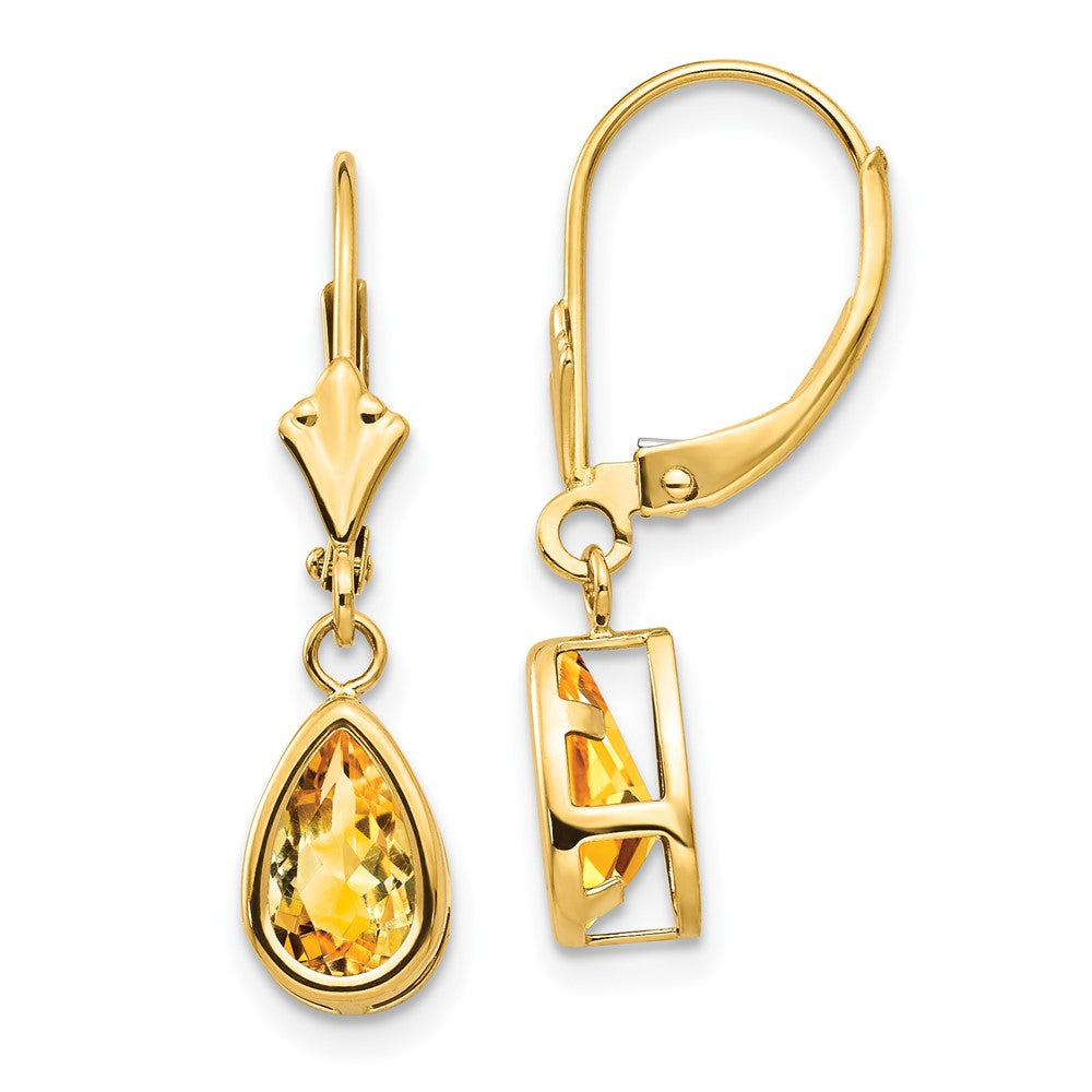 14K Gelbgold Ohrringe mit birnenförmigem Citrin 8x5 mm und Brisurverschluss