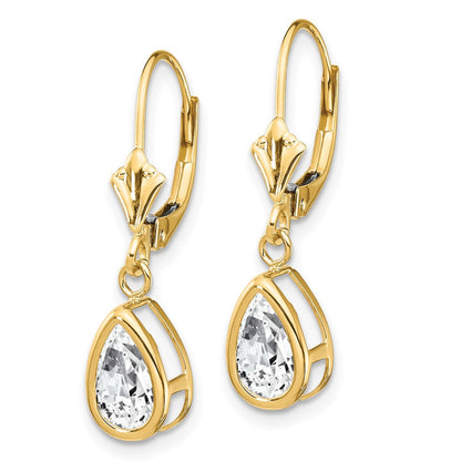 14K Gelbgold Ohrhänger mit birnenförmigem Zirkonia, 8x5 mm, Brisurverschluss