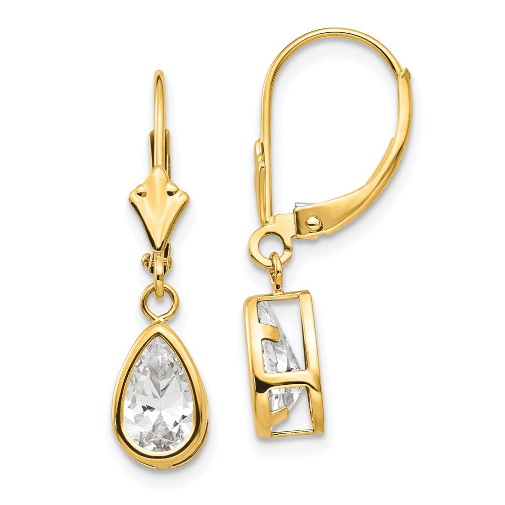 14K Gelbgold Ohrhänger mit birnenförmigem Zirkonia, 8x5 mm, Brisurverschluss