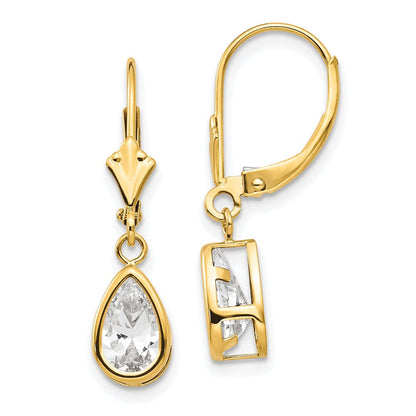 14K Gelbgold Ohrhänger mit birnenförmigem Zirkonia, 8x5 mm, Brisurverschluss