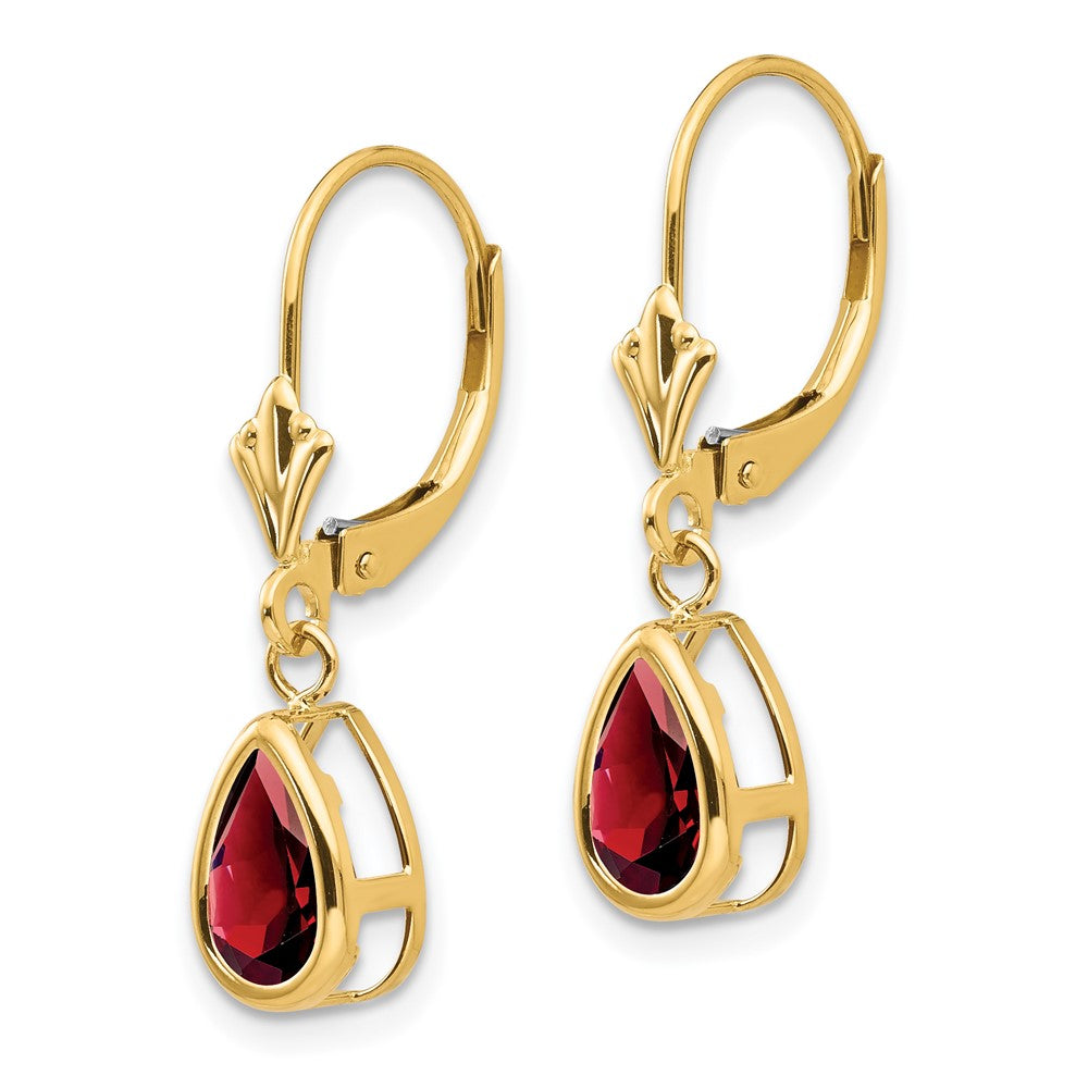14K Gelbgold Ohrhänger mit birnenförmigem Granat, 8x5 mm, mit Leverback-Verschluss