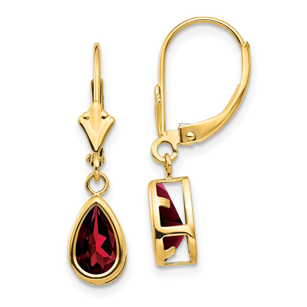 14K Gelbgold Ohrhänger mit birnenförmigem Granat, 8x5 mm, mit Leverback-Verschluss
