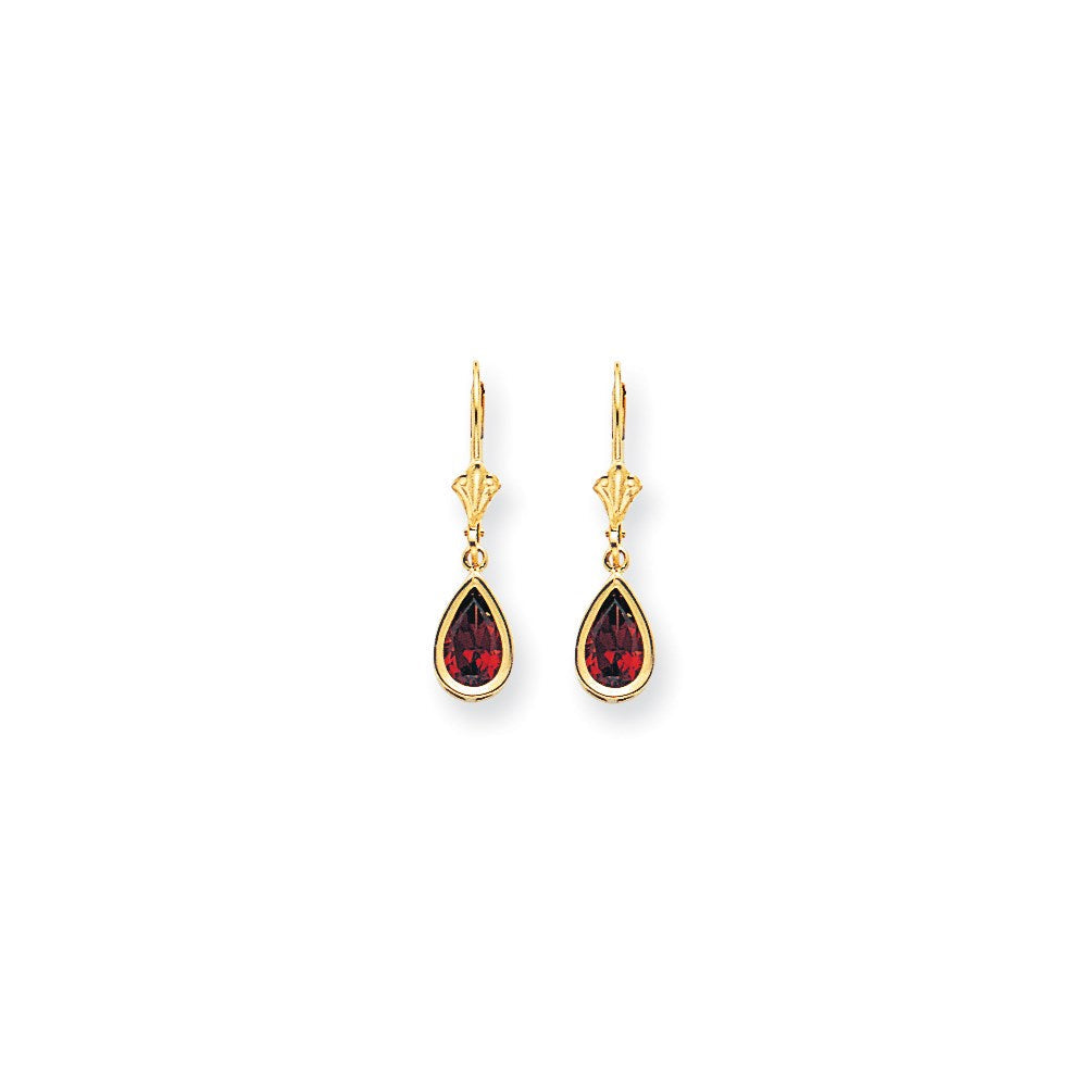14K Gelbgold Ohrhänger mit birnenförmigem Granat im Schachbrettschliff, 8x5 mm, mit Brisurverschluss