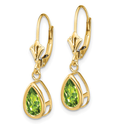 14K Gelbgold Ohrhänger mit birnenförmigem Peridot 8x5mm, Brisur-Verschluss