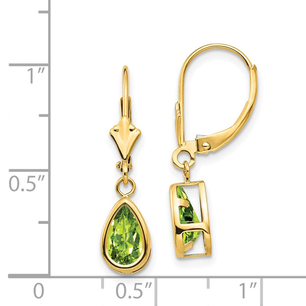 14K Gelbgold Ohrhänger mit birnenförmigem Peridot 8x5mm, Brisur-Verschluss