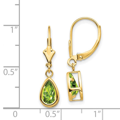14K Gelbgold Ohrhänger mit birnenförmigem Peridot 8x5mm, Brisur-Verschluss
