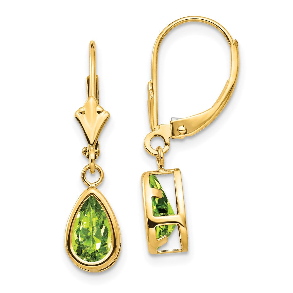 14K Gelbgold Ohrhänger mit birnenförmigem Peridot 8x5mm, Brisur-Verschluss