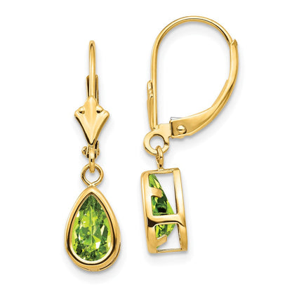 14K Gelbgold Ohrhänger mit birnenförmigem Peridot 8x5mm, Brisur-Verschluss