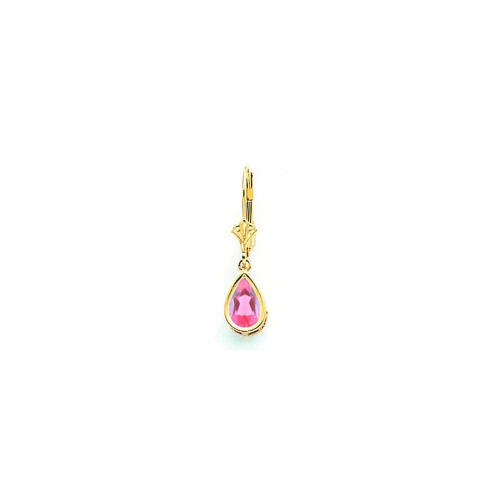 14K Gelbgold Ohrhänger mit birnenförmigem rosa Turmalin, 8x5 mm, Leverback-Verschluss