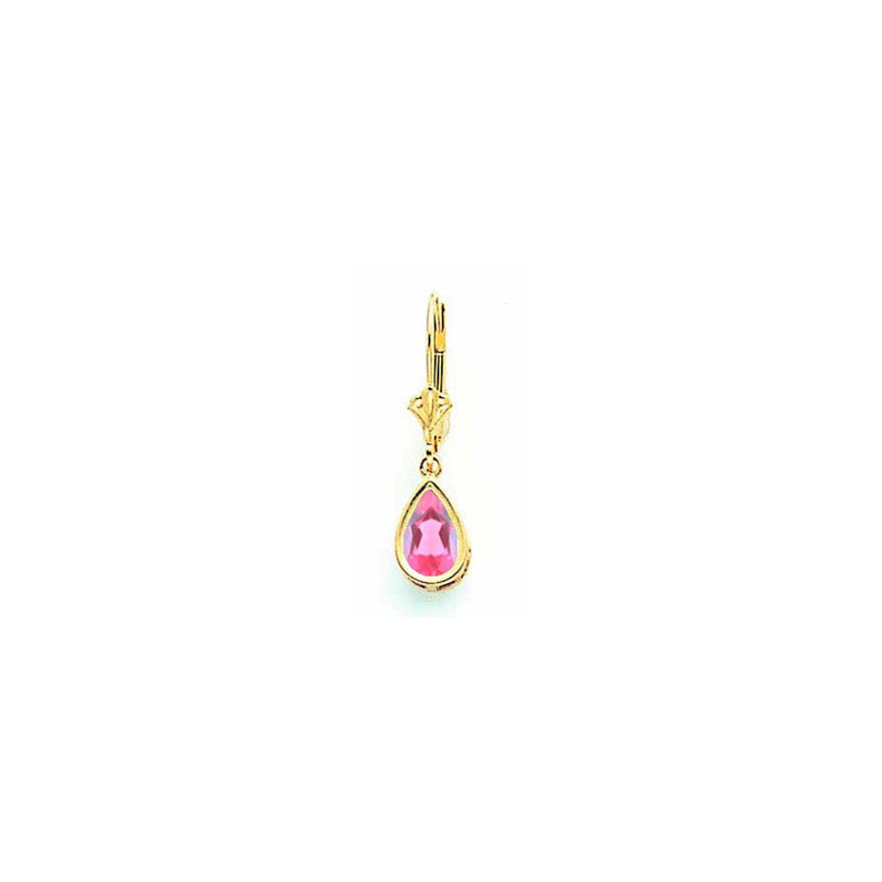 14K Gelbgold Ohrhänger mit birnenförmigem rosa Turmalin, 8x5 mm, Leverback-Verschluss